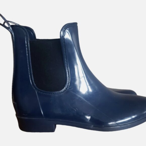 J. Crew Women's Chelsea Rain Boots Blue Rubber Pull On Ankle Top - Picture 4 of 11